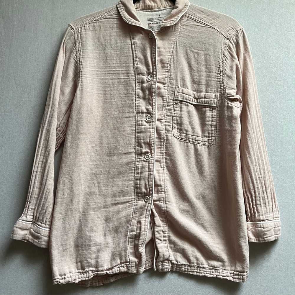 Muji Pink Double Gauze 100% Cotton Button Up Pajama Loungewear Shirt Small